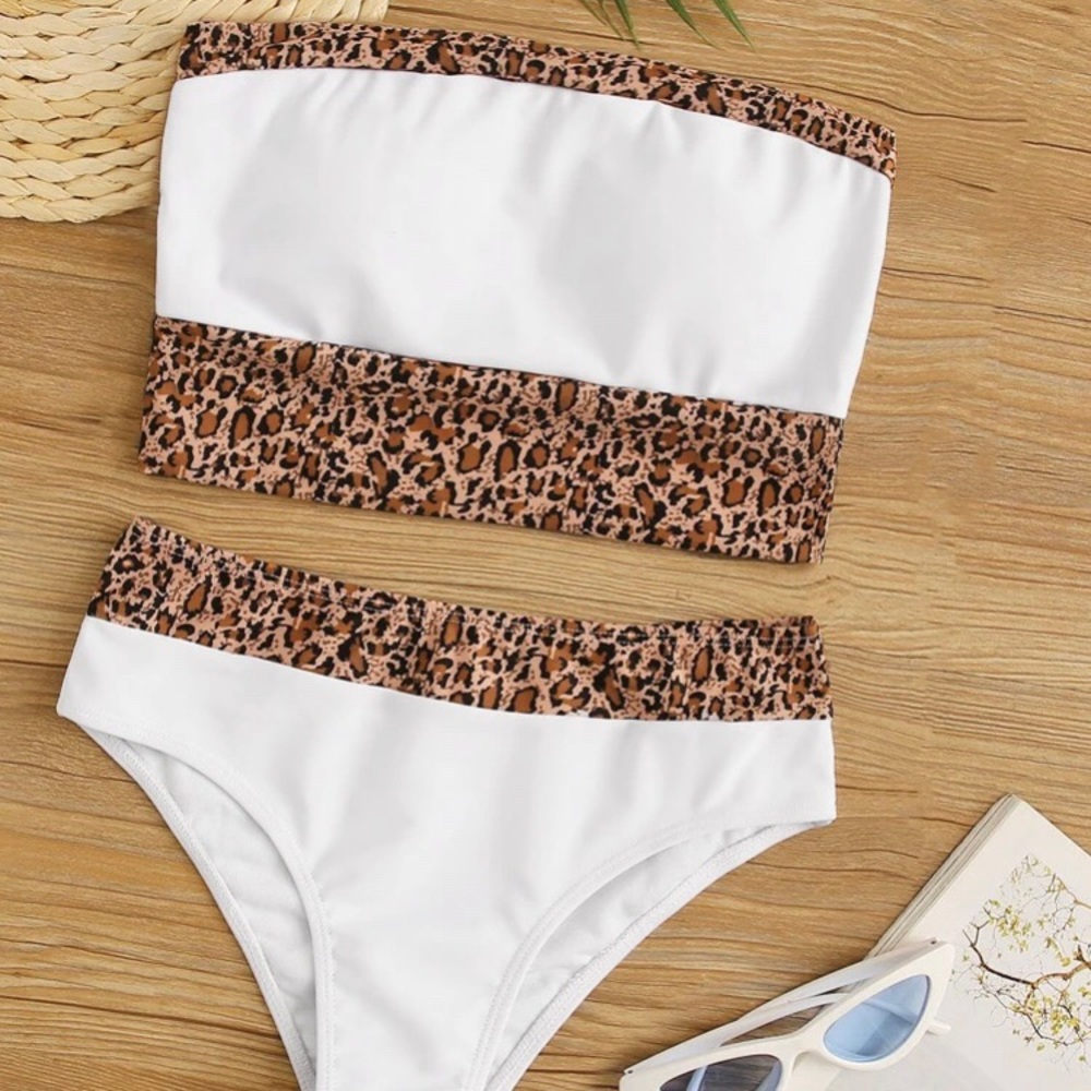 White Cheetah Print Bikini